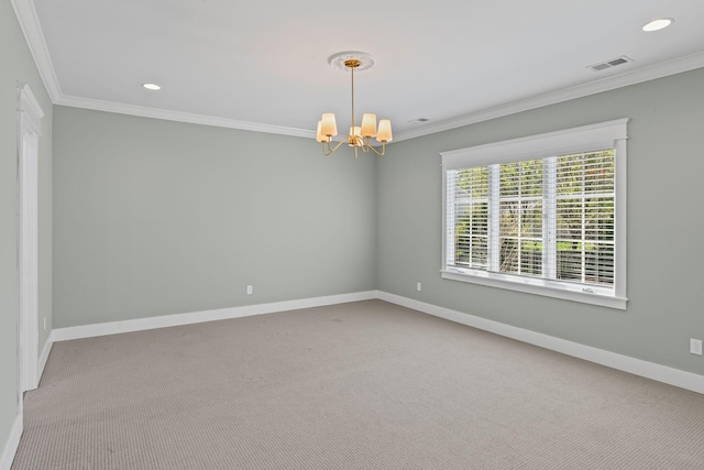 5704 Old Harding Pike, Nashville, TN 37205 - carpeted empty room featuring visible vents, baseboards, ornamental molding, and a notable chandelier