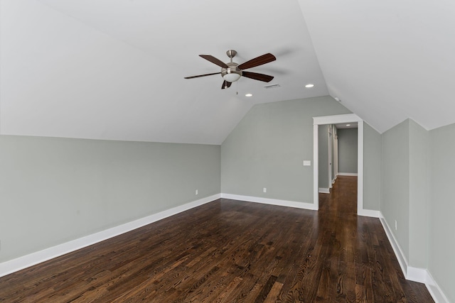 5704 Old Harding Pike, Nashville, TN 37205 - bonus room featuring a ceiling fan, dark wood finished floors, visible vents, vaulted ceiling, and recessed lighting