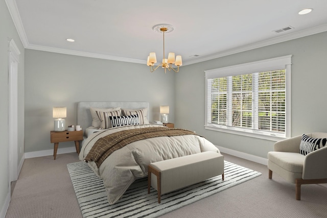 5704 Old Harding Pike, Nashville, TN 37205 - carpeted bedroom featuring visible vents, baseboards, a chandelier, ornamental molding, and recessed lighting