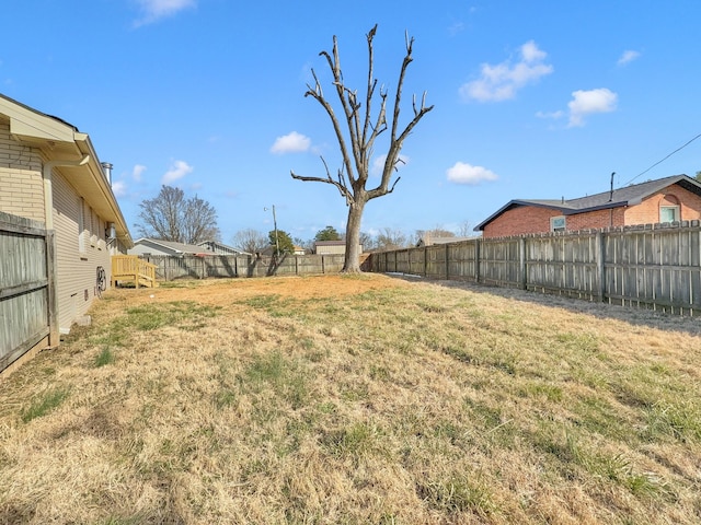 view of yard with a fenced backyard