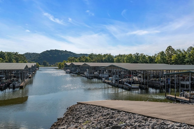 view of dock with a water view