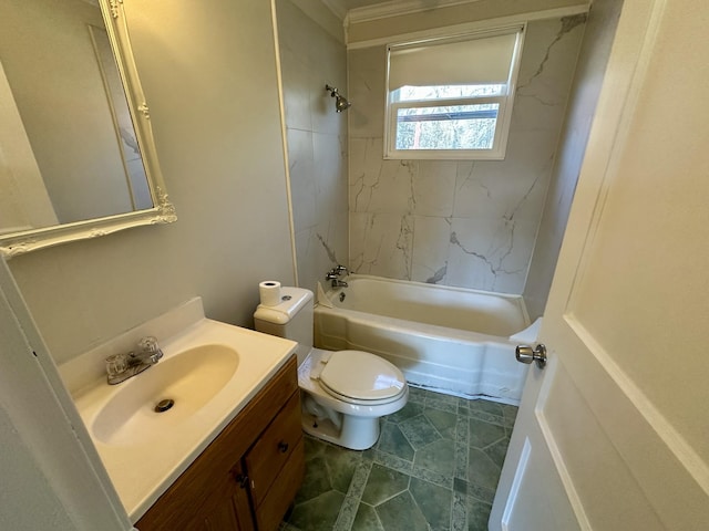 full bathroom featuring toilet, shower / washtub combination, and vanity