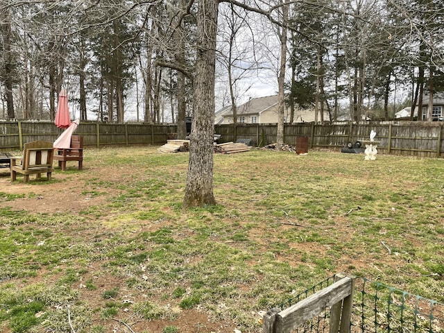 view of yard with a fenced backyard