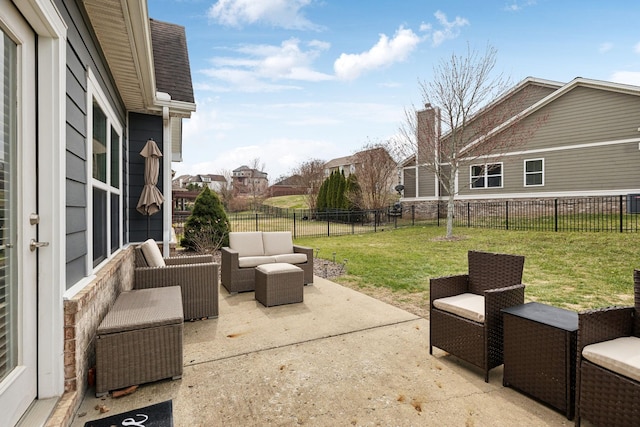 view of patio / terrace with a fenced backyard and an outdoor living space