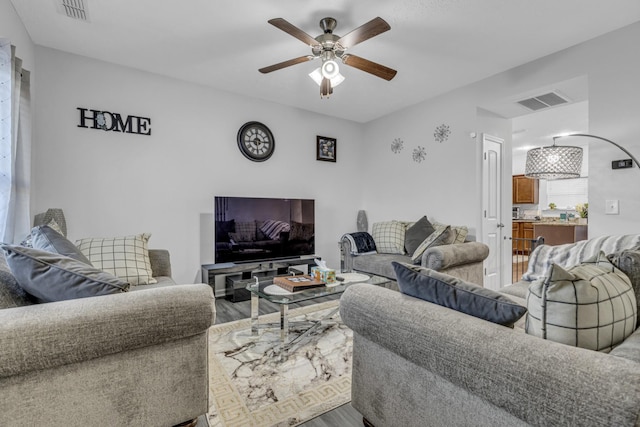 820 Lower Park Pl, Antioch, TN 37013 - living area featuring ceiling fan, wood finished floors, and visible vents