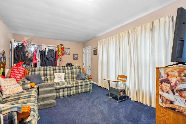 living area featuring carpet floors