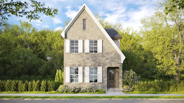 tudor house with brick siding