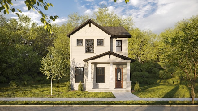 view of front of home with a front lawn