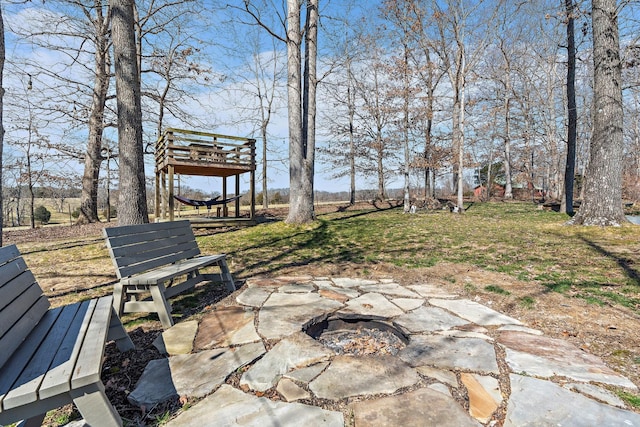 view of patio with a fire pit