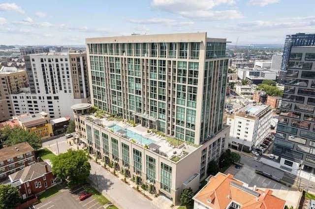 view of building exterior with a city view