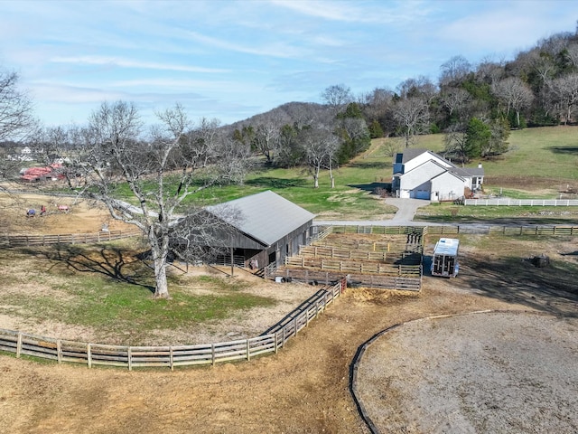 aerial view featuring a mountain view and a rural view