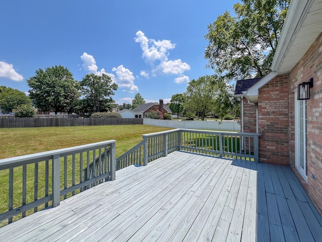 wooden deck with a fenced backyard and a yard