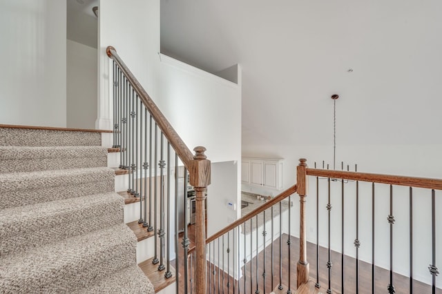 stairway featuring wood finished floors