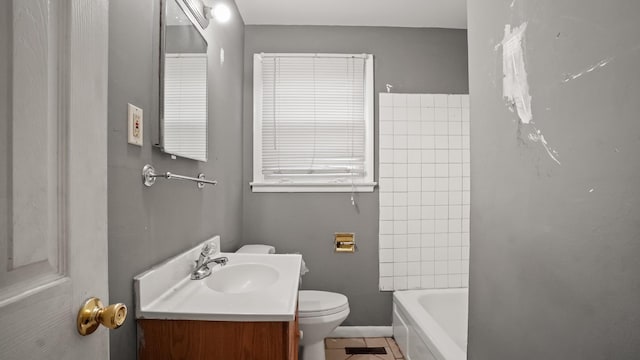 full bathroom with tile patterned flooring, vanity, and toilet