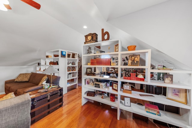 interior space with ceiling fan