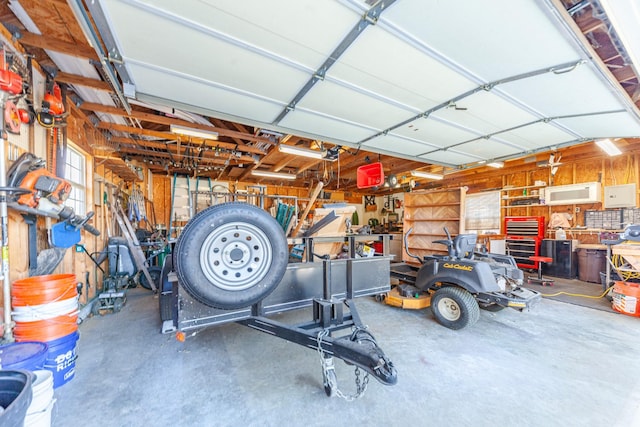 garage featuring a workshop area