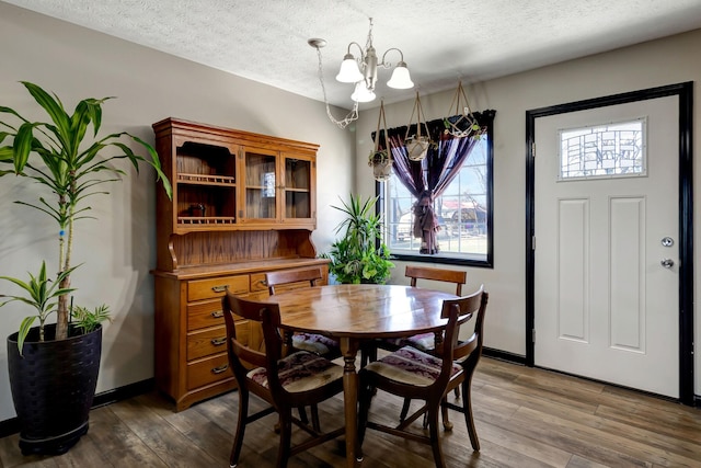 dining room featuring a wealth of natural light, dark wood finished floors, and a textured ceiling