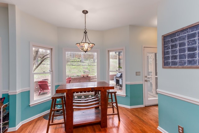 dining area featuring baseboards and wood finished floors