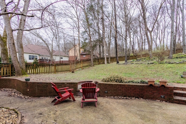 view of yard featuring a fenced backyard and a patio