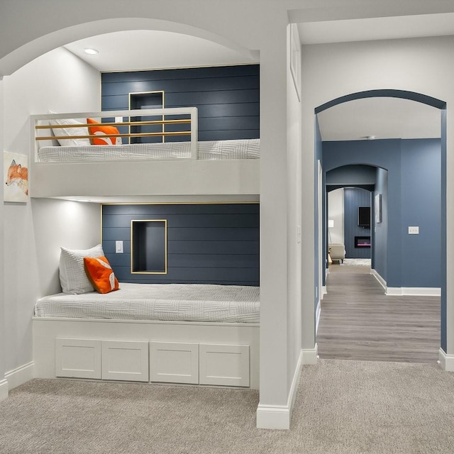 interior space featuring carpet floors, recessed lighting, and baseboards