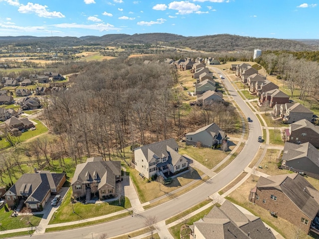 bird's eye view featuring a mountain view and a residential view