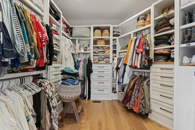 spacious closet featuring light wood finished floors