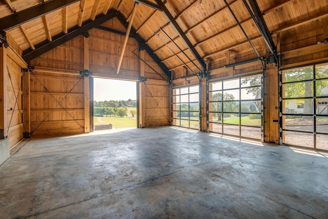 garage featuring wooden ceiling