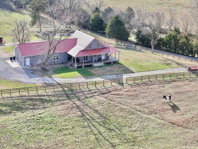 drone / aerial view featuring a rural view