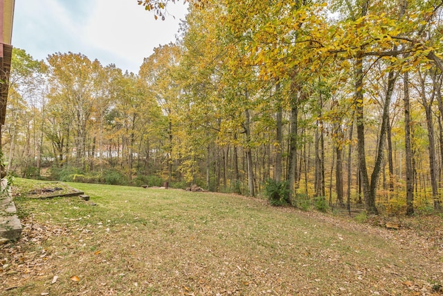 view of yard with a view of trees