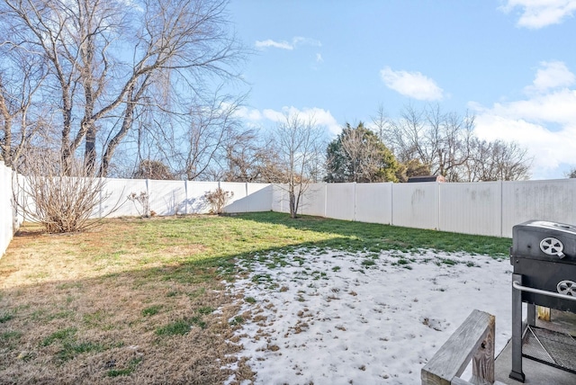 view of yard with a fenced backyard