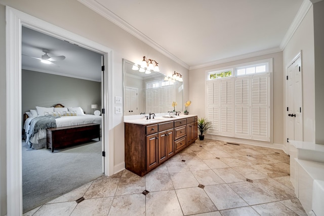 139 Thornwood Pl, Hendersonville, TN 37075 - bathroom with ensuite bathroom, double vanity, ornamental molding, and tile patterned flooring
