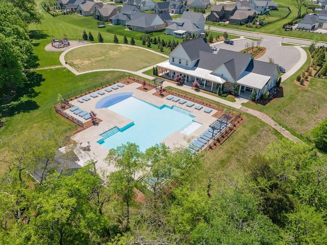 drone / aerial view with a residential view