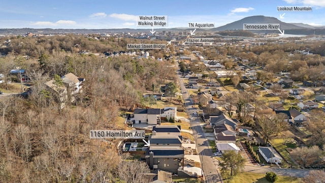 aerial view with a residential view and a mountain view