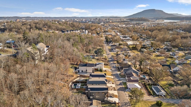 birds eye view of property with a residential view and a mountain view