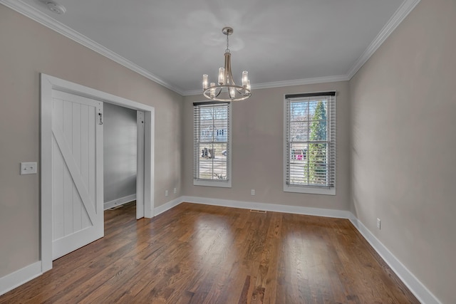 unfurnished dining area with a healthy amount of sunlight, crown molding, and wood finished floors