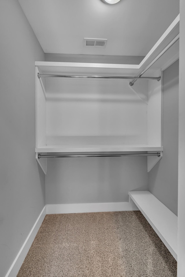 spacious closet with visible vents and carpet flooring