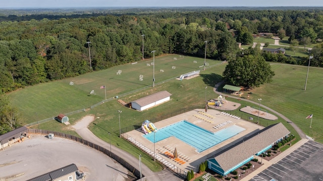 bird's eye view featuring a view of trees