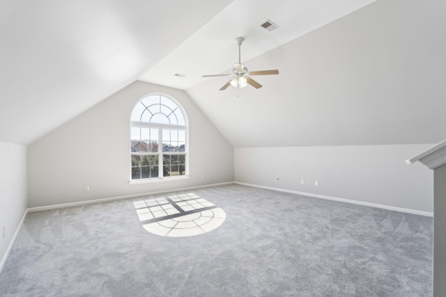 806 Warrington Ct, Gallatin, TN 37066 - bonus room featuring carpet flooring, visible vents, a ceiling fan, and vaulted ceiling