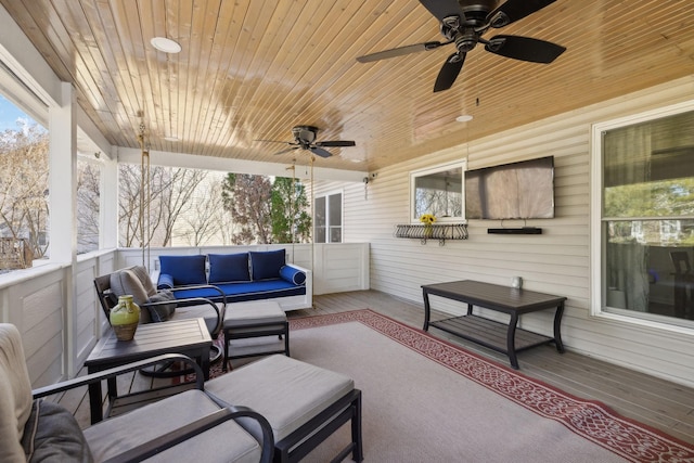 view of patio / terrace featuring ceiling fan and outdoor lounge area