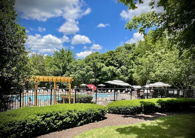 view of home's community with fence and a pool