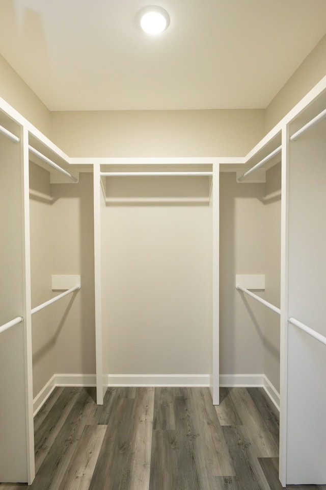 walk in closet with wood finished floors