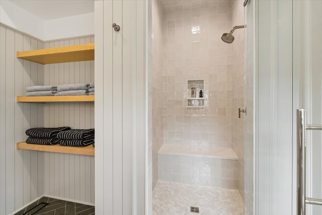 bathroom with a stall shower