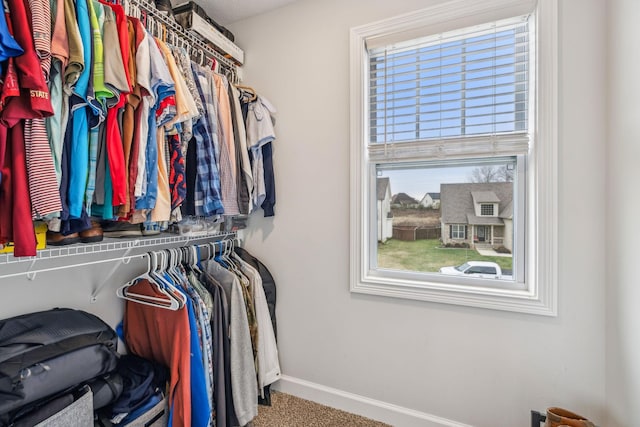 walk in closet featuring carpet floors