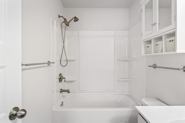 full bathroom with toilet, shower / washtub combination, and vanity