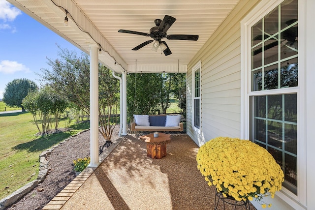 view of patio / terrace with covered porch and a ceiling fan