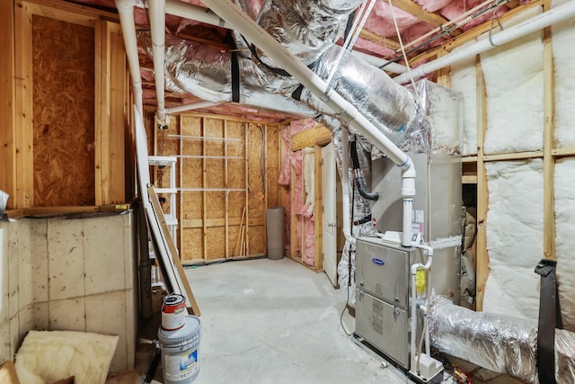 unfinished basement with heating unit