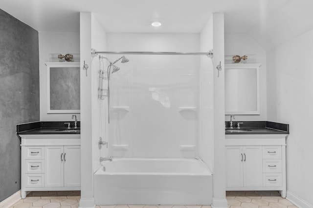 full bathroom featuring shower / bathing tub combination, vanity, and tile patterned floors