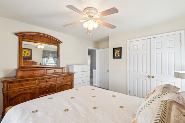 bedroom featuring a closet and ceiling fan