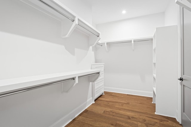 spacious closet with dark wood-style floors