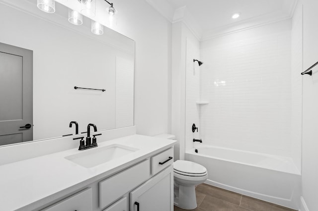 full bathroom featuring shower / tub combination, vanity, and toilet